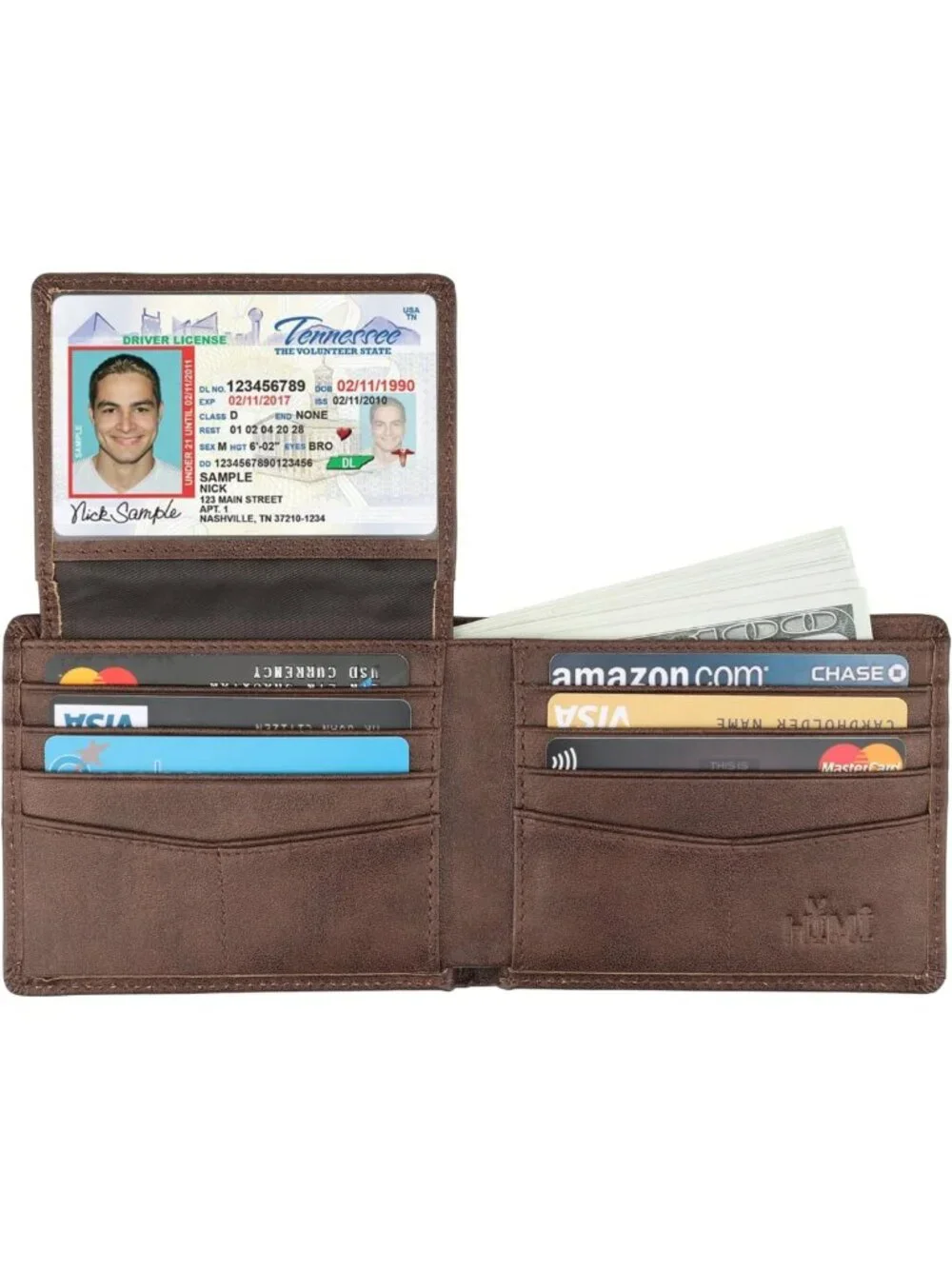 Stylish Genuine Leather Bifold Wallet for Men - RFID Blocking, 2 ID Windows